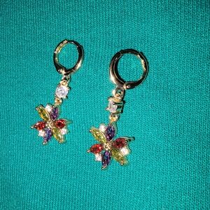Colorful Floral Gold Earrings